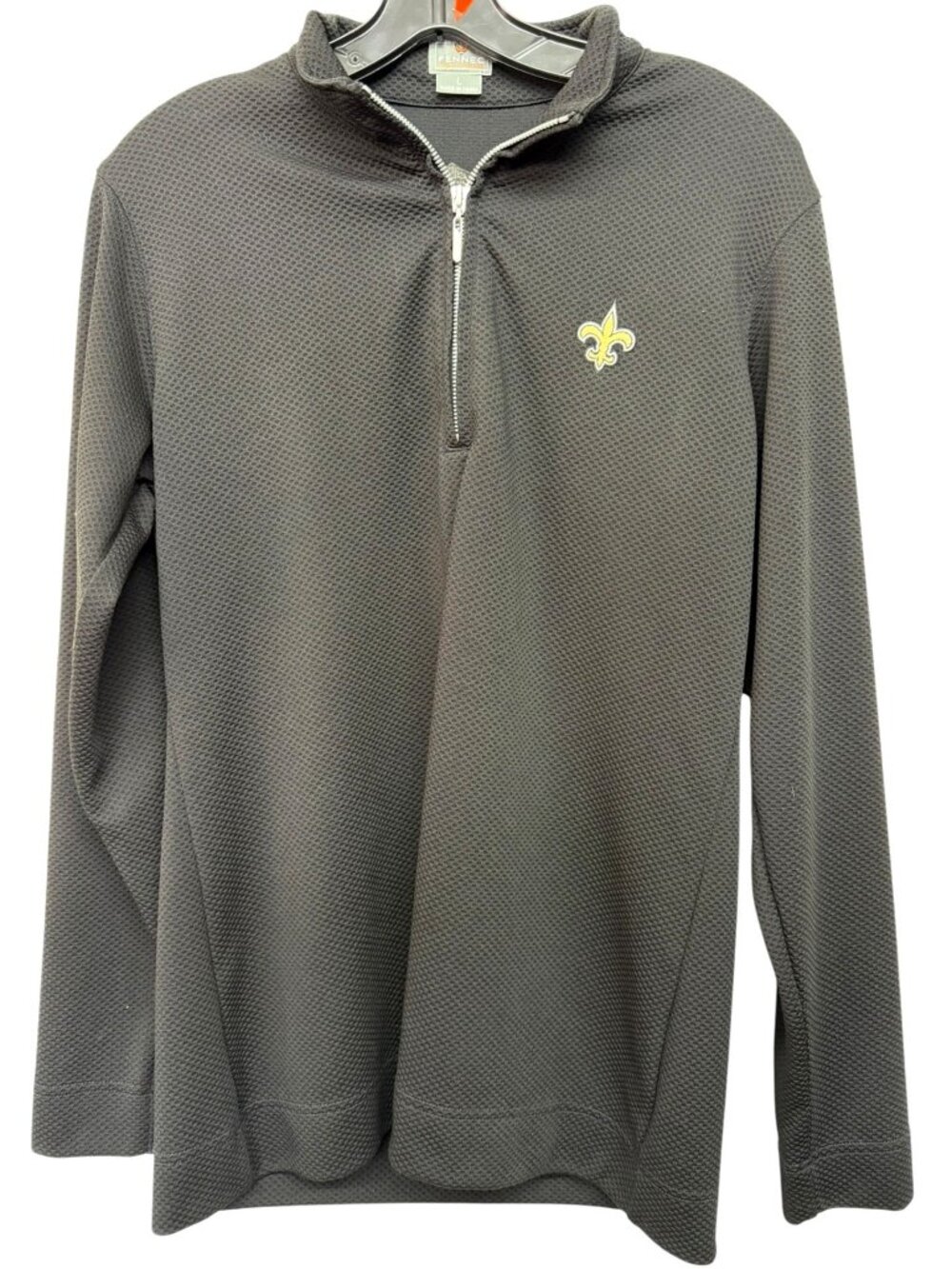 Fennec Mens Charcoal Quarter-Zip Pullover With Yellow Fleur-De-Lis Patch‎